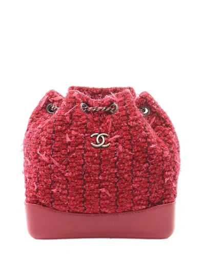 Pre-owned Chanel 2016-2017 Small Tweed Gabrielle Backpack In Pink
