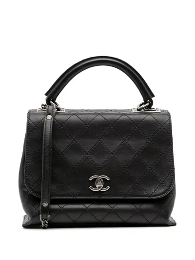 Pre-owned Chanel 2016-2017 Stitched Calfskin Urban Luxury Top Handle Bag Satchel In Black