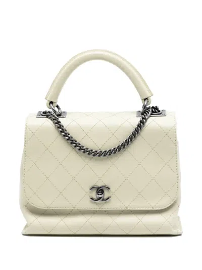 Pre-owned Chanel 2016-2017 Stitched Calfskin Urban Luxury Top Handle Bag Satchel In White