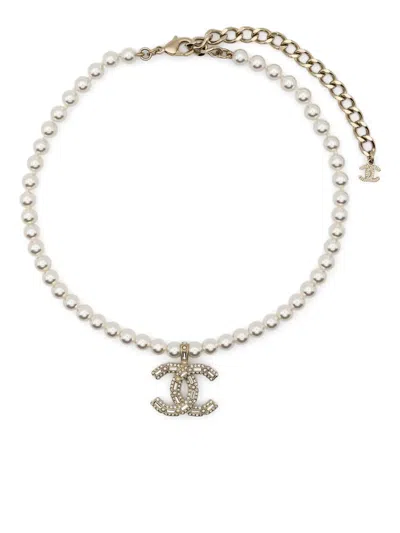 Pre-owned Chanel 2016s Logo-pendant Necklace In Neutrals