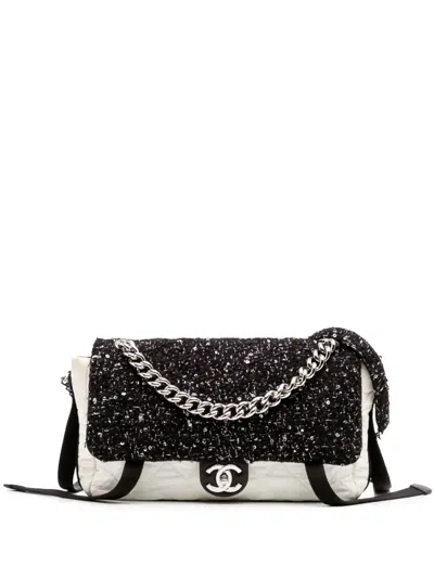Pre-owned Chanel 2017-2018 Bicolor Tweed And Nylon Astronaut Essentials Flap Satchel