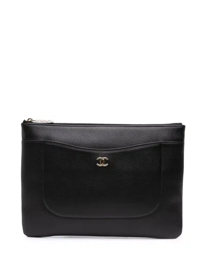 Pre-owned Chanel 2017-2018 Calfskin Neo Executive Clutch Bag In Black