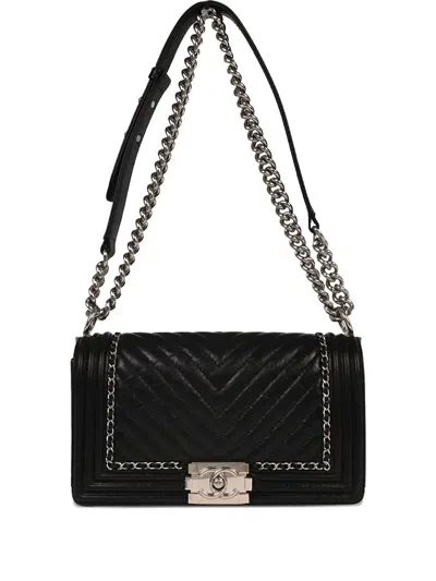 Pre-owned Chanel 2017-2018 Calfskin Shoulder Bag In Black