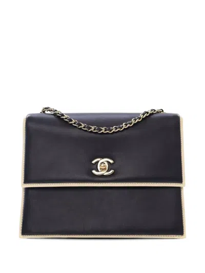 Pre-owned Chanel 2017-2018 Cc Bicolor Calfskin Square Frame Flap Crossbody Bag In Black