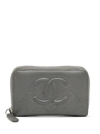 Pre-owned Chanel 2017-2018 Cc Caviar Zip Coin Pouch In Grey
