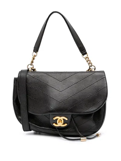 Pre-owned Chanel 2017-2018 Cc Chevron Calfskin Round Flap Satchel