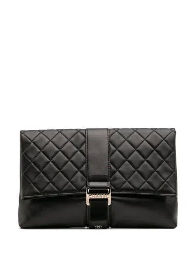 Pre-owned Chanel 2017-2018 Cc Quilted Lambskin Grip Clutch Bag In Black