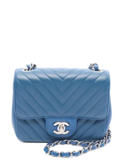 Pre-owned Chanel 2017-2018 Chevron V-stitch Chain Shoulder Bag In Blue