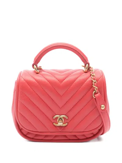 Pre-owned Chanel 2017-2018 Chevron V-stitch Two-way Handbag In Pink