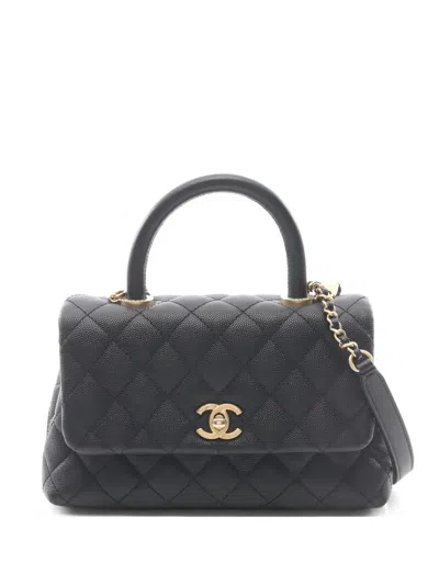 Pre-owned Chanel 2017-2018 Coco Handle Flap Tote Bag In Black