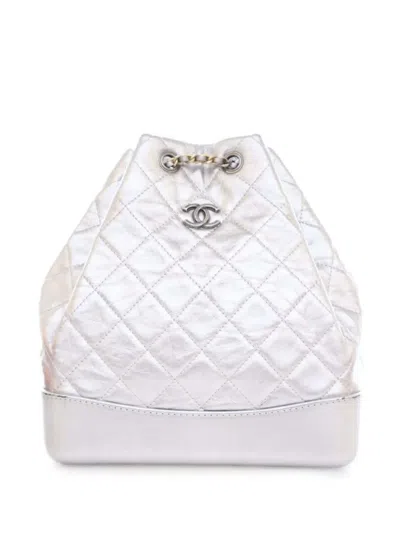 Pre-owned Chanel 2017-2018 Crumpled Metallic Calfskin Gabrielle Backpack In Silver