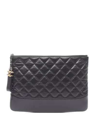 Pre-owned Chanel 2017-2018 Gabrielle De  Quilted Lambskin Clutch Bag In Black