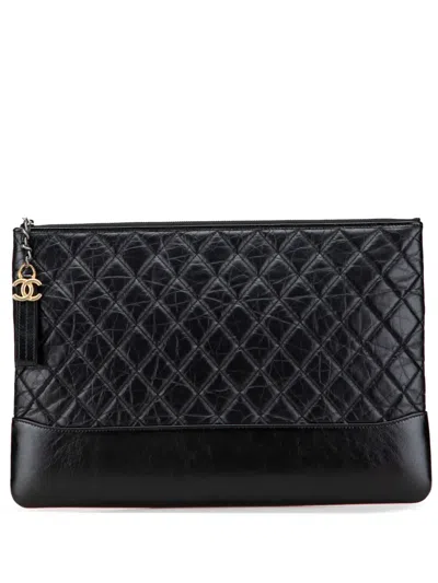 Pre-owned Chanel 2017-2018 Large Aged Calfskin Gabrielle O Case Clutch Bag In Black
