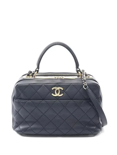 Pre-owned Chanel 2017-2018 Matelassé Bowling Tote Bag In Blue