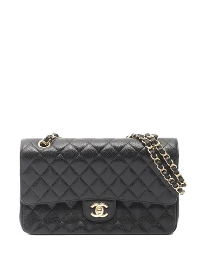 Pre-owned Chanel 2017-2018 Matelassé Quilted Double Flap Chain Shoulder Bag In Black