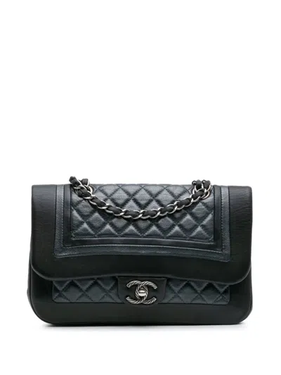 Pre-owned Chanel 2017-2018 Medium Bicolor Quilted Calfskin Flap Crossbody Bag In Blue