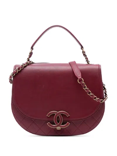 Pre-owned Chanel 2017-2018 Medium Calfskin Coco Curve Flap Satchel In Red