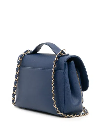 Pre-owned Chanel 2017-2018 Medium Caviar Business Affinity Flap Satchel In Blue