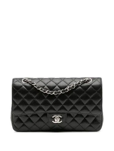 Pre-owned Chanel 2017-2018 Medium Classic Caviar Double Flap Shoulder Bag In Black