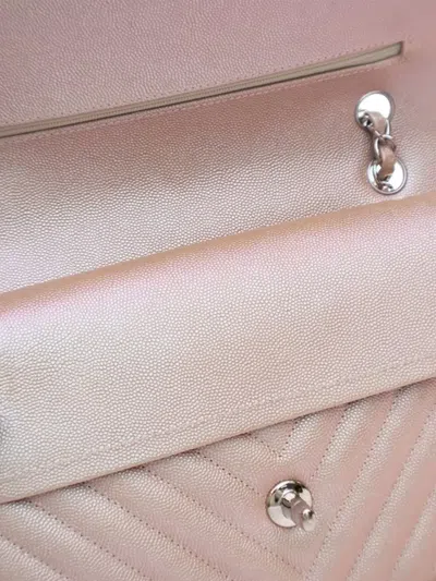 Pre-owned Chanel 2017-2018 Medium Classic Chevron Iridescent Caviar Double Flap Shoulder Bag In Pink
