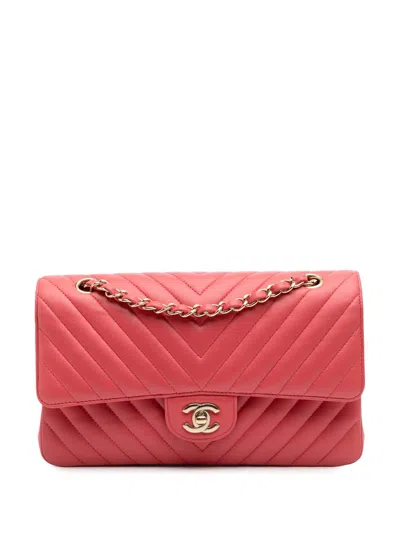 Pre-owned Chanel 2017-2018 Medium Classic Chevron Lambskin Double Flap Shoulder Bag