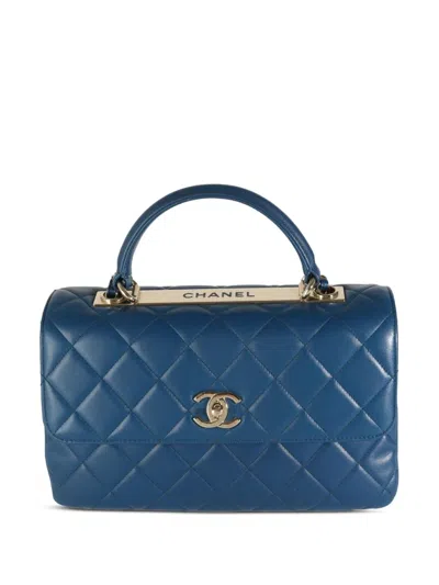 Pre-owned Chanel 2017-2018 Medium Diamond-quilted Handbag In Blue