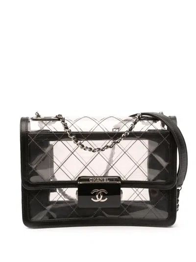 Pre-owned Chanel 2017-2018 Medium Pvc Naked Beauty Lock Flap Crossbody Bag In Black