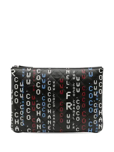Pre-owned Chanel 2017-2018 Medium Quilted Lambskin Data Center O Case Clutch Bag In Black