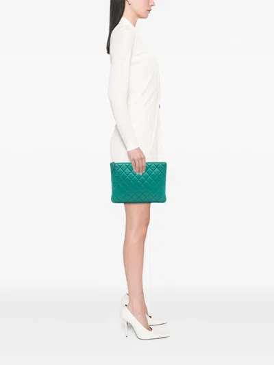 Pre-owned Chanel 2017-2018 Medium Quilted Lambskin O Case Clutch Bag In Green