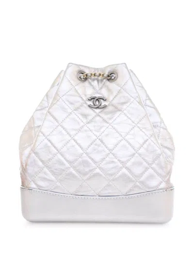 Pre-owned Chanel 2017-2018 Metallic Crumpled Calfskin Gabrielle Backpack In Silver