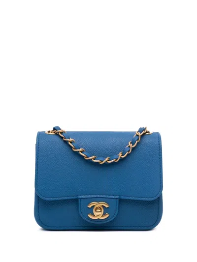 Pre-owned Chanel 2017-2018 Mini Classic Caviar Pure Flap Shoulder Bag In Blue