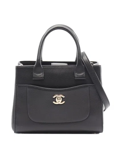 Pre-owned Chanel 2017-2018 Mini Grained Calfskin Neo Executive Shopper Tote Satchel In Black