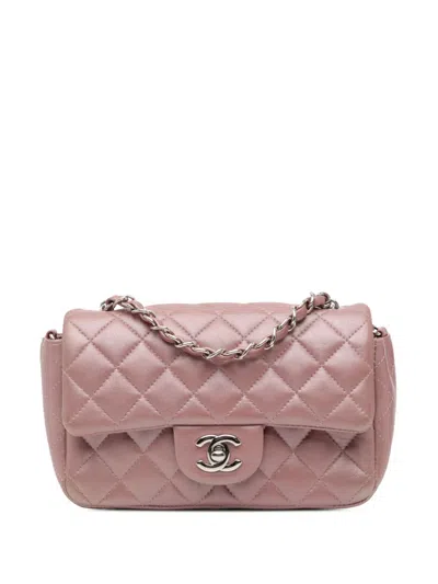 Pre-owned Chanel 2017-2018 Mini Rectangular Classic Iridescent Lambskin Single Flap Crossbody Bag In Pink