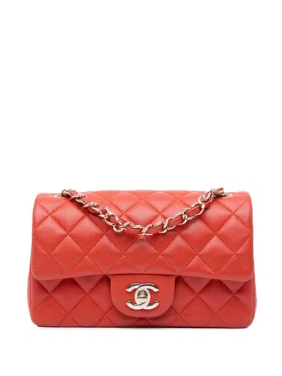 Pre-owned Chanel 2017-2018 Mini Rectangular Classic Lambskin Single Flap Crossbody Bag In 橘色