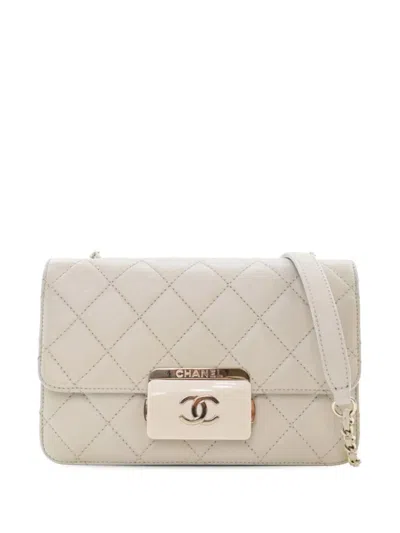 Pre-owned Chanel 2017-2018 Mini Sheepskin Beauty Lock Flap Crossbody Bag In White