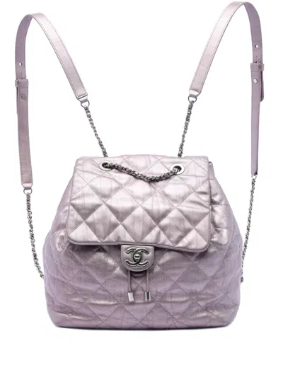 Pre-owned Chanel 2017-2018 Quilted Iridescent Calfskin Ground Control Flap Backpack In Pink