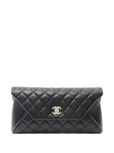 Pre-owned Chanel 2017-2018 Quilted Lambskin Clutch Bag In Black