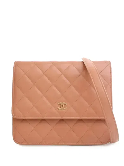 Pre-owned Chanel 2017-2018 Quilted Lambskin Square Wallet On Chain Crossbody Bag