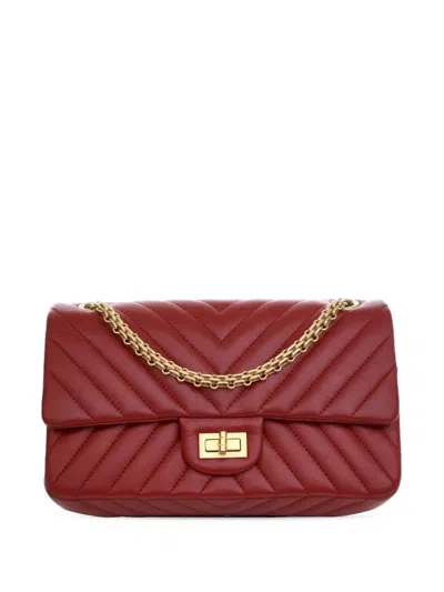 Pre-owned Chanel 2017-2018 Reissue 2.55 Chevron Aged Calfskin Double Flap 225 Shoulder Bag In Red