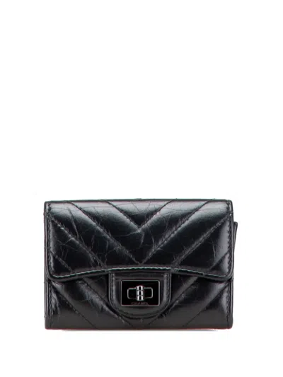 Pre-owned Chanel 2017-2018 Reissue Chevron Quilted Aged Calfskin Card Holder Wallet Small Wallets In Black