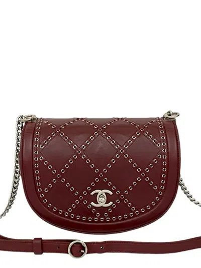 Pre-owned Chanel 2017-2018 Small Calfskin Coco Eyelets Round Flap Crossbody Bag In Red