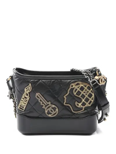 Pre-owned Chanel 2017-2018 Small Gabriel De  Quilted Embellished Shoulder Bag In Black