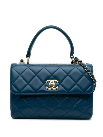 Pre-owned Chanel 2017-2018 Small Lambskin Trendy Cc Flap Satchel In Blue