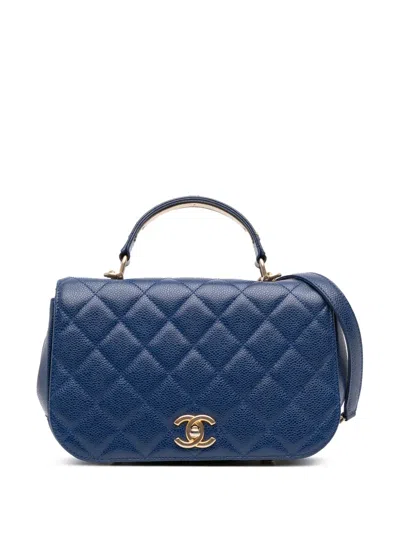 Pre-owned Chanel 2017-2018 Small Quilted Caviar Carry Around Flap Satchel In Blue