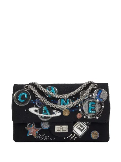 Pre-owned Chanel 2017 2.55 Double Flap Space Charm Shoulder Bag In Black
