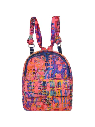Pre-owned Chanel 2017 Abstract-print Quilted Backpack In Pink
