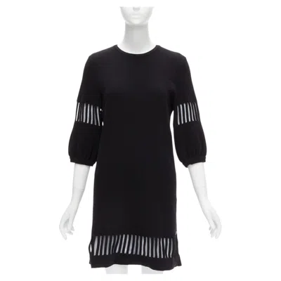 Pre-owned Chanel 2017 Black Wool Angora Cut Out Silver Lurex Sweater Dress Fr38 M