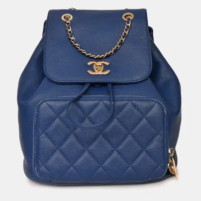 Pre-owned Chanel 2017 Blue Caviar Leather Business Affinity Ghw Backpack