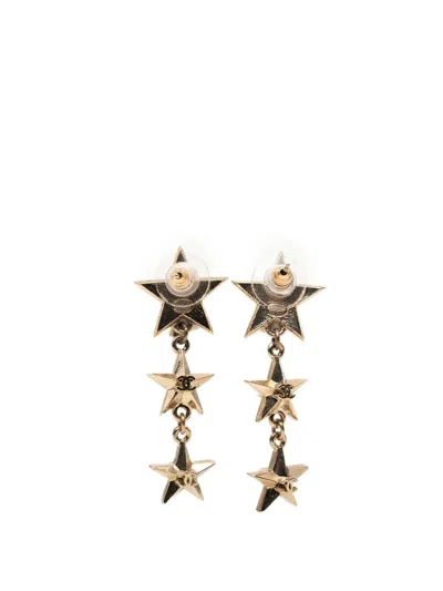 Pre-owned Chanel 2017 Cc Gold Plated Triple Star Drop Bullet Back Earrings Costume Earrings