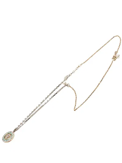 Pre-owned Chanel 2017 Cc Silver Plated And Gold Plated Faux Pearl Rhinestone Pendant Necklace Costume Necklace